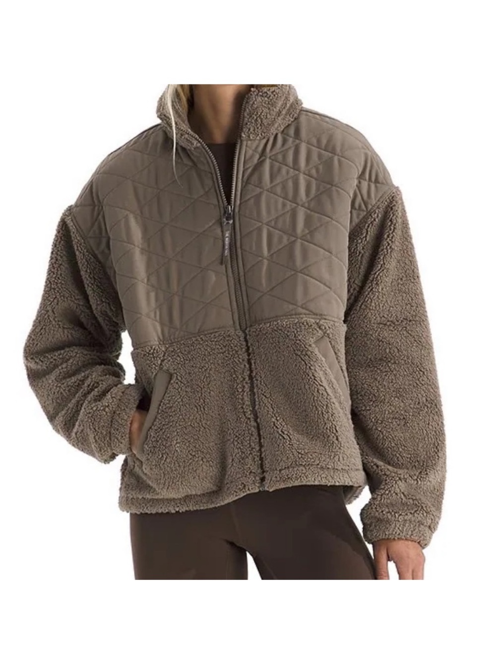 the North Face Cabin Fleece Knit Jacket Mocha Brown Small Sherpa Zip